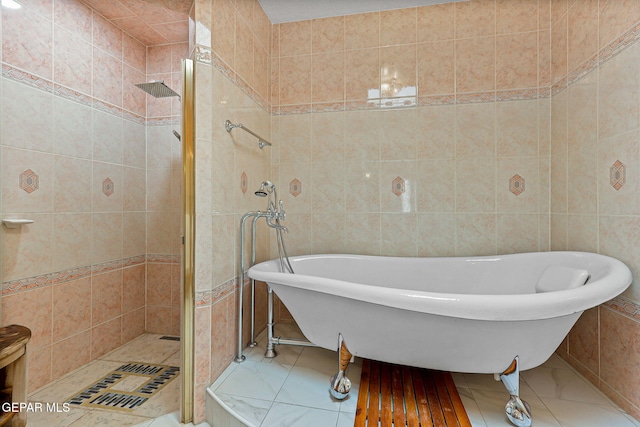 1428 Camino Alto Rd, El Paso, TX 79902 - bathroom with tile walls, a soaking tub, and a tile shower