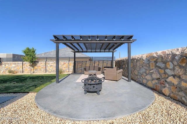 289 Hunstanton St, Horizon City, TX 79928 - view of patio / terrace with a fire pit and a pergola