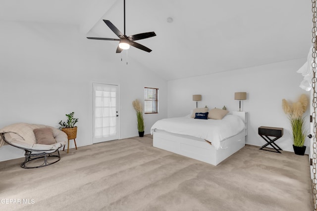 724 Gary Ln, El Paso, TX 79922 - carpeted bedroom featuring beamed ceiling, a ceiling fan, and high vaulted ceiling