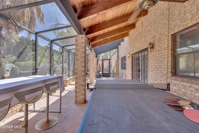 724 Gary Ln, El Paso, TX 79922 - view of patio with a hot tub, ceiling fan, and glass enclosure