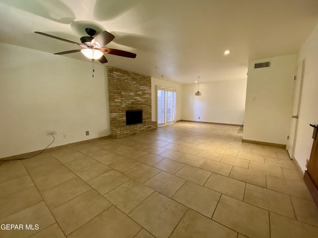 350 Thunderbird Dr Unit F45, El Paso, TX 79912 - unfurnished living room featuring a ceiling fan, light tile patterned floors, recessed lighting, a fireplace, and baseboards