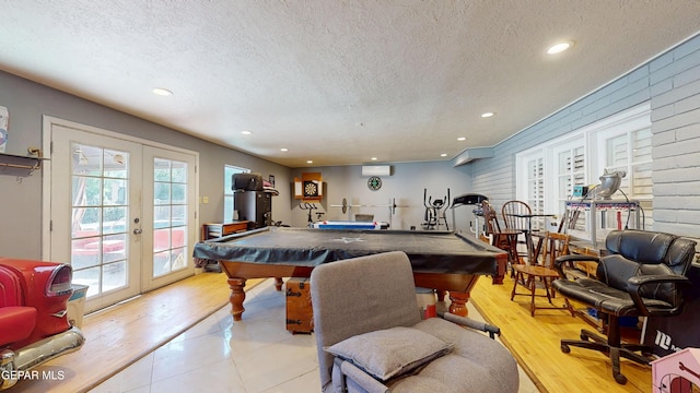 492 Country Oaks Dr, El Paso, TX 79932 - recreation room with french doors, billiards, a textured ceiling, recessed lighting, and light wood finished floors