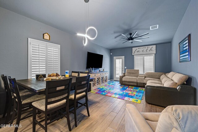 12805 Epsom Dr, Horizon City, TX 79928 - dining area featuring light wood-style flooring and ceiling fan