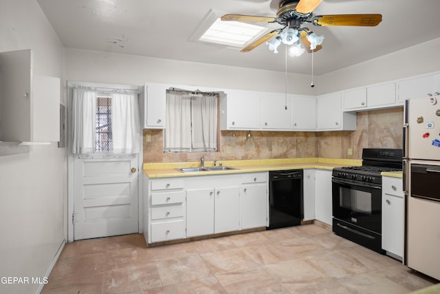 1611 N Kansas St, El Paso, TX 79902 - kitchen with black appliances, a sink, light countertops, ceiling fan, and white cabinetry