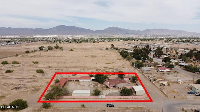 6100 Valley Dr, El Paso, TX 79932 - overview of rural landscape featuring a mountainous background, property boundaries highlighted, and a desert landscape