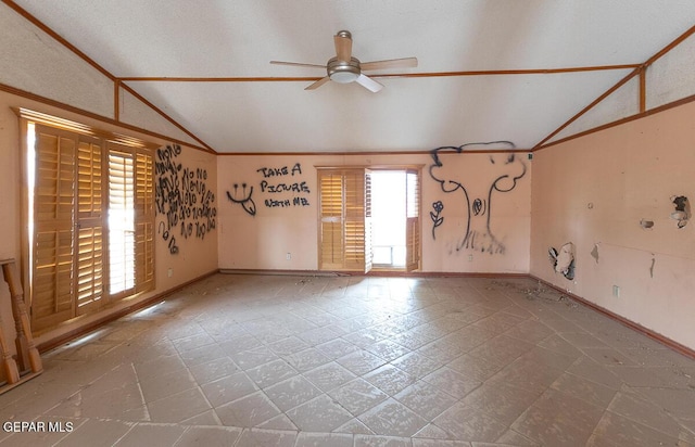 6100 Valley Dr, El Paso, TX 79932 - unfurnished room with lofted ceiling, a ceiling fan, baseboards, and crown molding