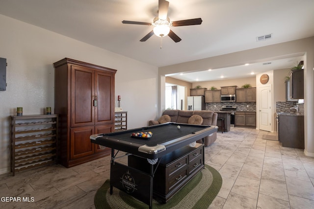 12301 Desert Heights Ct, El Paso, TX 79938 - rec room with ceiling fan and pool table