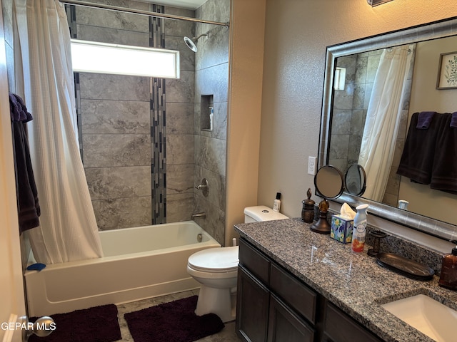 12301 Desert Heights Ct, El Paso, TX 79938 - bathroom featuring shower / bath combo, double vanity, and a textured wall