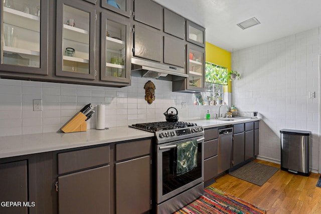 4012 Hastings Dr, El Paso, TX 79903 - kitchen featuring stainless steel appliances, under cabinet range hood, light wood-style floors, and light countertops