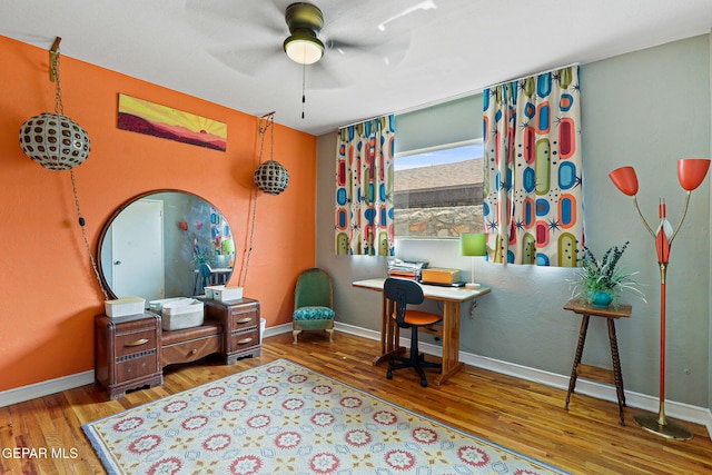 4012 Hastings Dr, El Paso, TX 79903 - office area featuring wood finished floors, ceiling fan, and baseboards