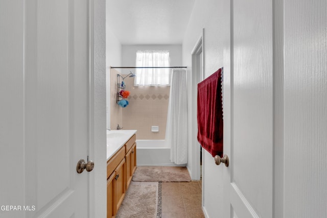 532 Gentry Way, El Paso, TX 79928 - full bathroom featuring shower / bath combination with curtain, vanity, and tile patterned floors