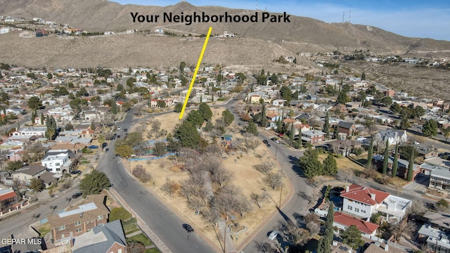 3408 Stanton St 233179, El Paso, TX 79902 - aerial overview of property's location featuring a mountain backdrop and nearby suburban area