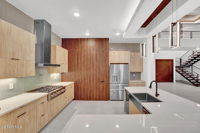 820 W Gate, El Paso, TX 79932 - kitchen featuring appliances with stainless steel finishes, modern cabinets, light brown cabinetry, and recessed lighting