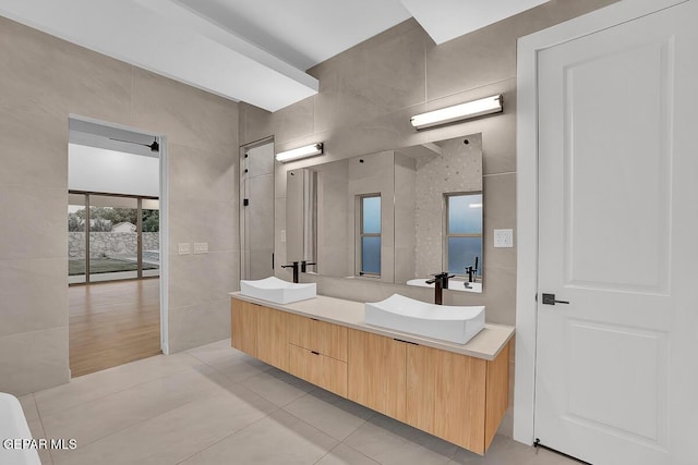 820 W Gate, El Paso, TX 79932 - full bath featuring tile walls, tile patterned flooring, and double vanity