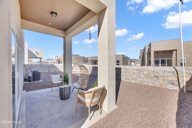 13404 Coldham St, El Paso, TX 79928 - fenced backyard with a patio area, cooling unit, and a residential view