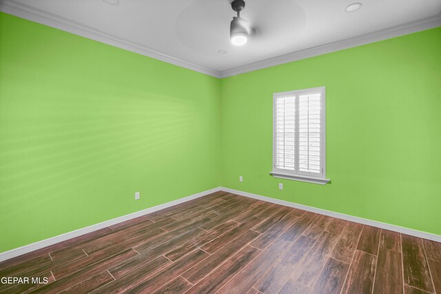 14624 Long Shadow Ave, El Paso, TX 79938 - empty room featuring crown molding, baseboards, dark wood-style floors, and ceiling fan