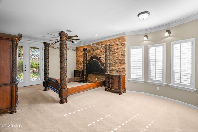 14624 Long Shadow Ave, El Paso, TX 79938 - carpeted living room featuring ornamental molding, a ceiling fan, baseboards, and french doors