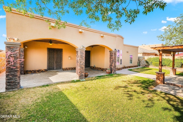 14624 Long Shadow Ave, El Paso, TX 79938 - view of front of home with stucco siding, a patio area, and ceiling fan