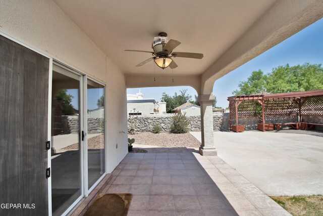 216 Desert Garden Dr, Santa Teresa, NM 88008 - view of patio / terrace featuring a ceiling fan and a pergola