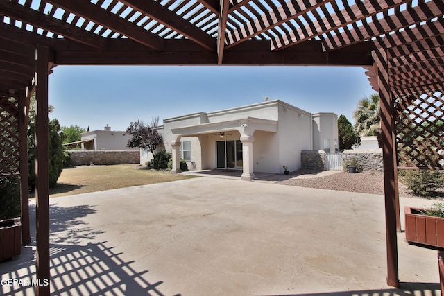 216 Desert Garden Dr, Santa Teresa, NM 88008 - view of patio featuring a ceiling fan and a pergola