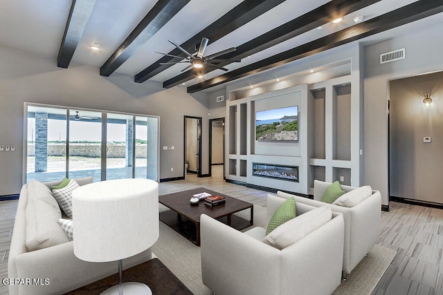 1861 War Path Dr, El Paso, TX 79911 - living room with beam ceiling, a ceiling fan, baseboards, and light wood-style flooring