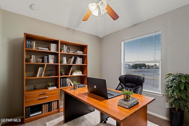 5965 Katelyn Gray Cir, El Paso, TX 79924 - carpeted home office with ceiling fan and baseboards