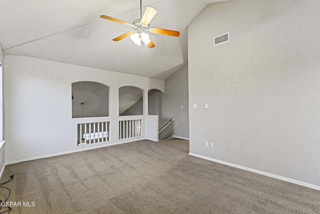 5965 Katelyn Gray Cir, El Paso, TX 79924 - carpeted spare room featuring lofted ceiling, a ceiling fan, and baseboards