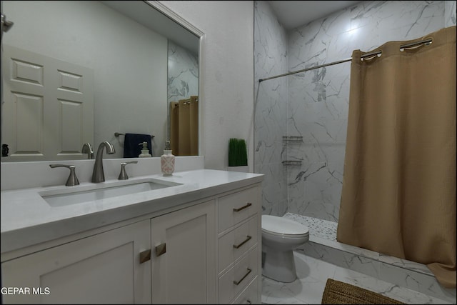4490 Shadow Willow Dr, El Paso, TX 79922 - full bathroom with marble look tiles, toilet, vanity, and a marble finish shower