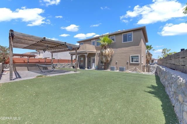 14378 N Cave Dr, El Paso, TX 79938 - rear view of property featuring a pergola, a patio area, central AC unit, and stucco siding