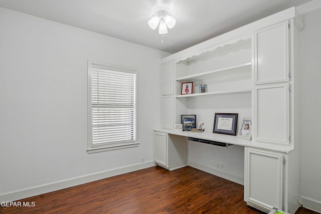 6006 Balcones Ct Unit 19, El Paso, TX 79912 - unfurnished office with built in desk, dark wood finished floors, and baseboards