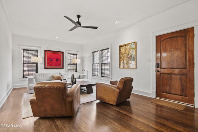 3100 Wheeling Ave, El Paso, TX 79930 - living area with a ceiling fan, wood finished floors, and baseboards