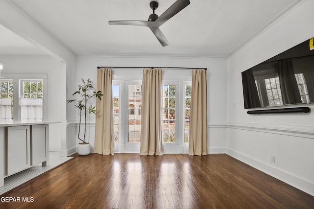 3100 Wheeling Ave, El Paso, TX 79930 - empty room featuring ceiling fan, wood finished floors, baseboards, and ornamental molding