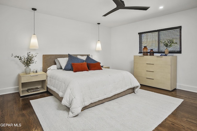 3100 Wheeling Ave, El Paso, TX 79930 - bedroom with baseboards, dark wood finished floors, recessed lighting, and a ceiling fan