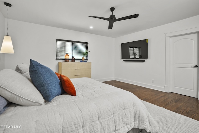 3100 Wheeling Ave, El Paso, TX 79930 - bedroom with wood finished floors, baseboards, ceiling fan, and recessed lighting