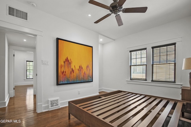 3100 Wheeling Ave, El Paso, TX 79930 - unfurnished bedroom with wood finished floors, recessed lighting, baseboards, and ceiling fan
