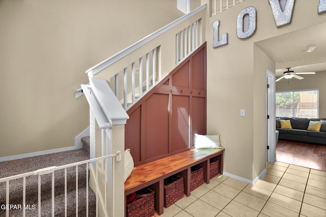 2216 Azure Point Ave, El Paso, TX 79938 - stairway with tile patterned flooring, baseboards, and ceiling fan