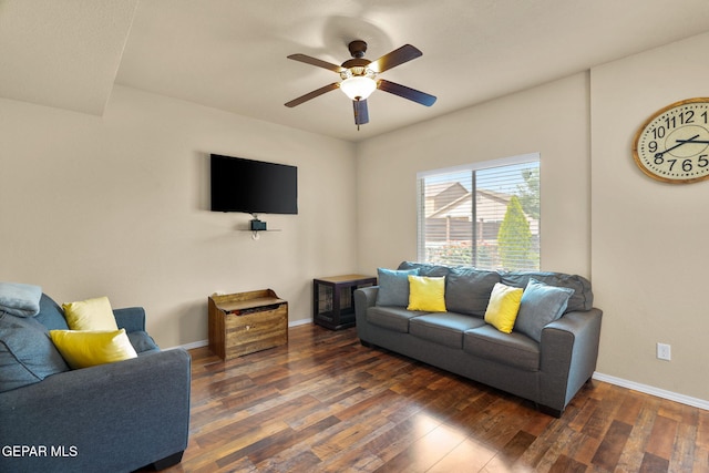 2216 Azure Point Ave, El Paso, TX 79938 - living area featuring wood finished floors, a ceiling fan, and baseboards