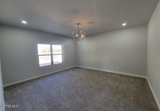 497 Plateau Dr, Socorro, TX 79927 - unfurnished room with dark colored carpet, a chandelier, baseboards, and recessed lighting