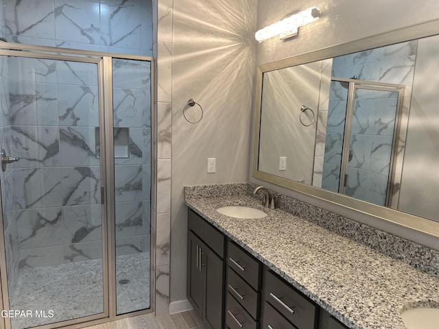 497 Plateau Dr, Socorro, TX 79927 - full bath with double vanity and a stall shower