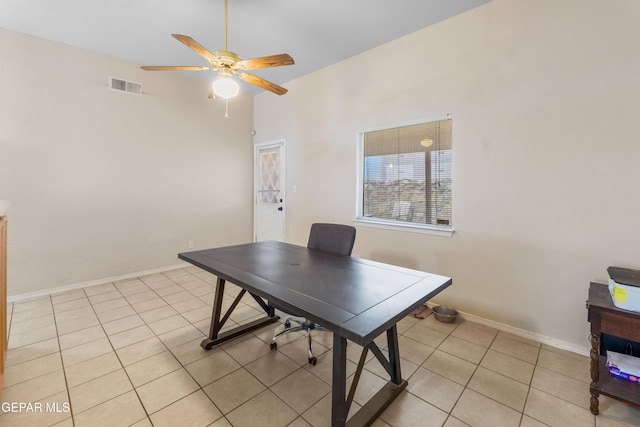 2297 Lisa Sherr St, El Paso, TX 79938 - home office featuring ceiling fan, light tile patterned floors, and baseboards