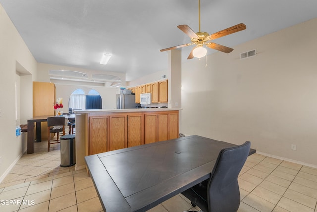 2297 Lisa Sherr St, El Paso, TX 79938 - dining area featuring ceiling fan, light tile patterned flooring, and baseboards