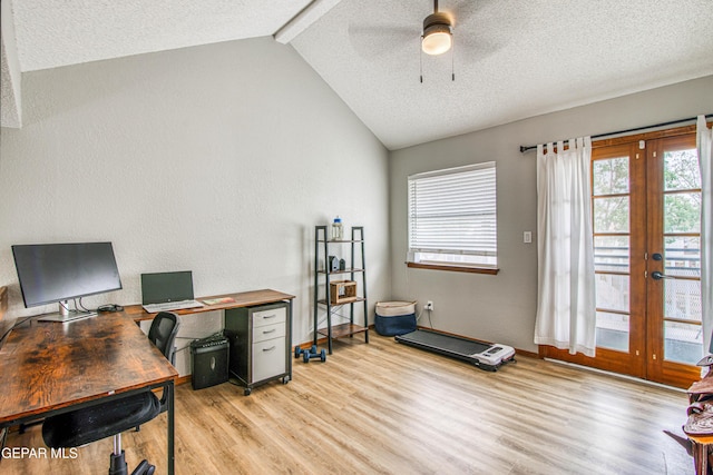 4521 Loma De Plata Dr, El Paso, TX 79934 - office space featuring light wood-style floors, healthy amount of natural light, a ceiling fan, french doors, and a textured ceiling