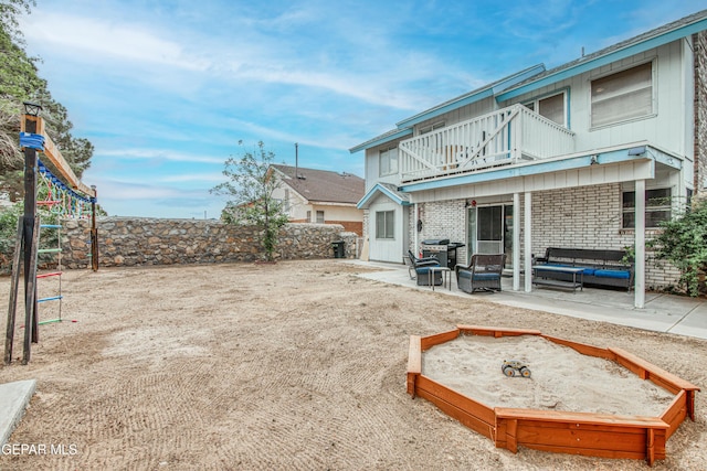 4521 Loma De Plata Dr, El Paso, TX 79934 - view of yard with a balcony, a patio, and an outdoor living space