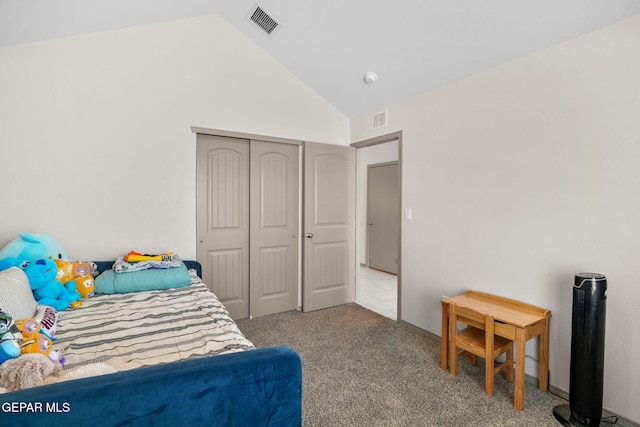 13804 Sky Ranger Ave, Horizon City, TX 79928 - carpeted bedroom featuring high vaulted ceiling and a closet