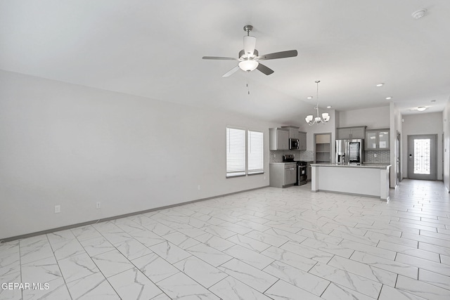 1129 Indigo Sky St, El Paso, TX 79928 - unfurnished living room with a chandelier, ceiling fan, light marble finish floors, and baseboards