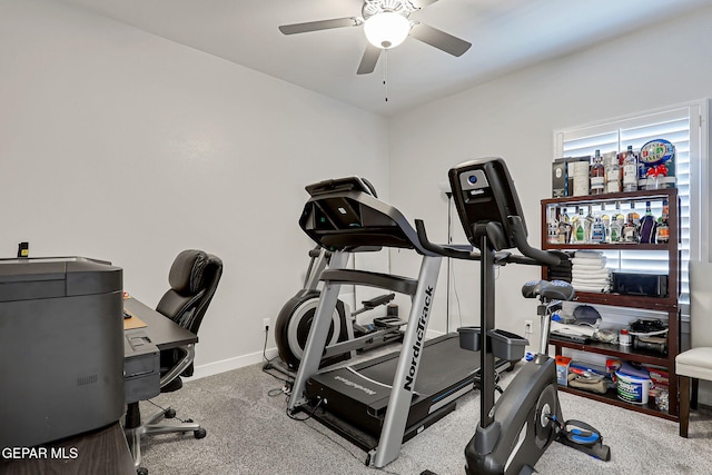 14733 Charles Foster Ave, El Paso, TX 79938 - exercise room with a ceiling fan, baseboards, and carpet