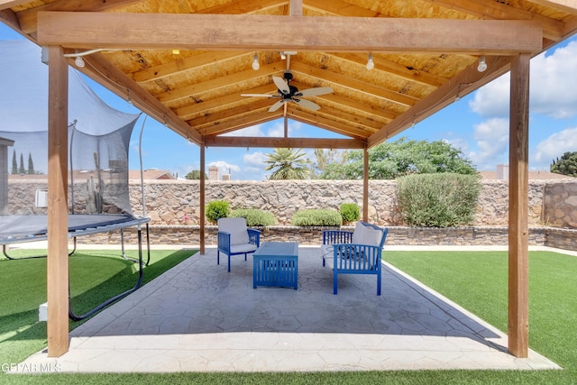 11185 Tenaha Ave, El Paso, TX 79936 - view of patio with a trampoline, ceiling fan, and a gazebo
