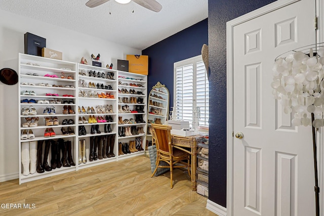 904 Las Palmas Way, El Paso, TX 79912 - home office with ceiling fan, a textured ceiling, and wood finished floors
