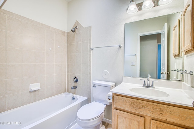 11361 Charles Reynolds Ln, El Paso, TX 79934 - full bath with toilet, vanity,  shower combination, and a textured wall