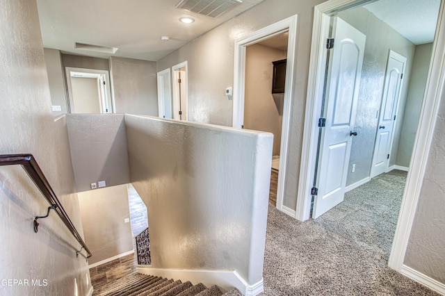 12772 Silver Streak Ave, El Paso, TX 79928 - stairway with baseboards, carpet floors, and a textured wall